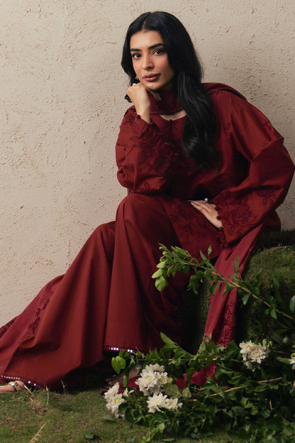 Cross Stitch | The Moonsoon Edit 26 | CRIMSON BLOOM-3PC EMBROIDERED SUIT - Luxury Dress - available at Maria Faisal in UK and USA.