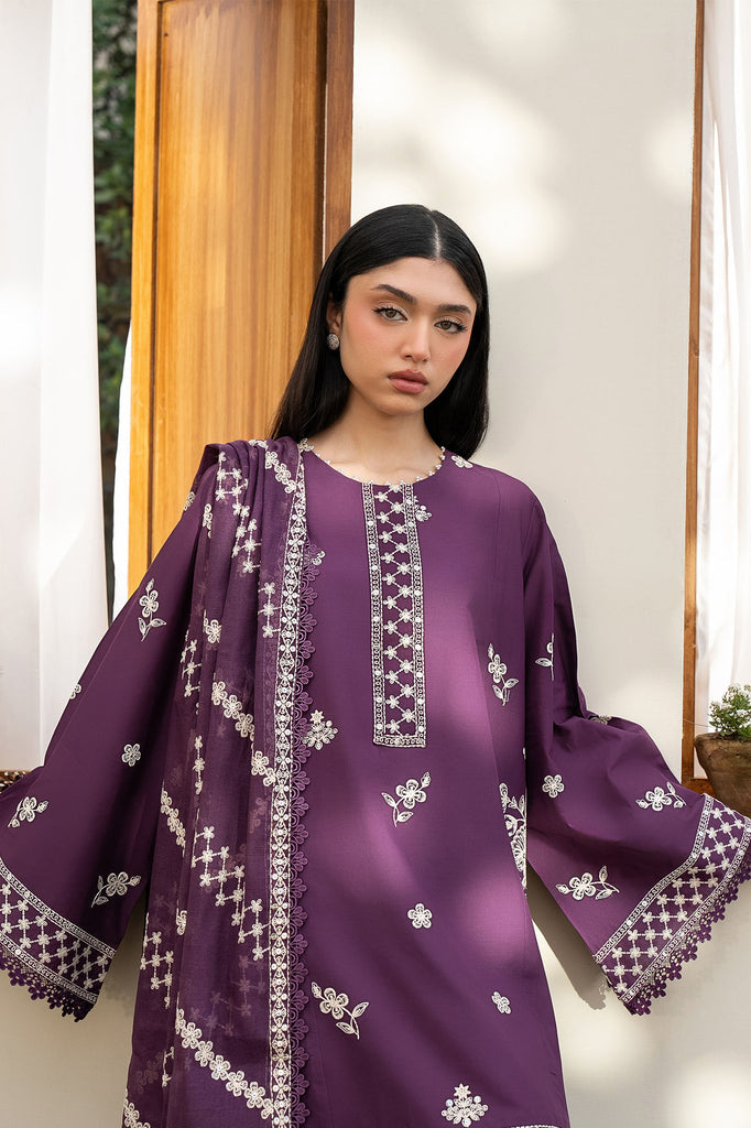 Cross Stitch | Emb Lawn Mahiri 26 | CHIVE BLOSSOM - Luxury Dress - available at Maria Faisal in UK and USA.