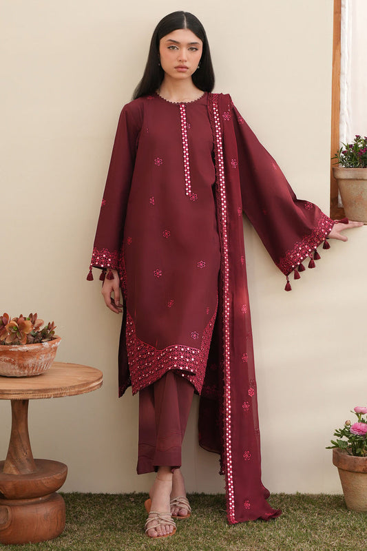 Cross Stitch | Emb Lawn Mahiri 26 | WINDSOR RED - Luxury Dress - available at Maria Faisal in UK and USA.