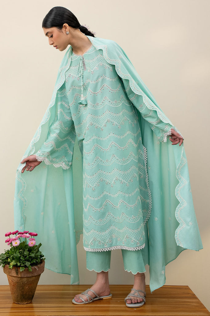 Cross Stitch | Emb Lawn Mahiri 26 | NEO MINT - Luxury Dress - available at Maria Faisal in UK and USA.