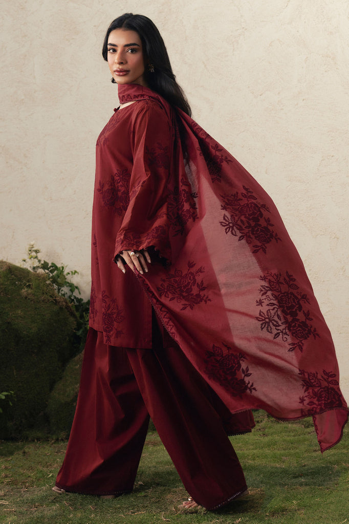 Cross Stitch | The Moonsoon Edit 26 | CRIMSON BLOOM-3PC EMBROIDERED SUIT - Luxury Dress - available at Maria Faisal in UK and USA.
