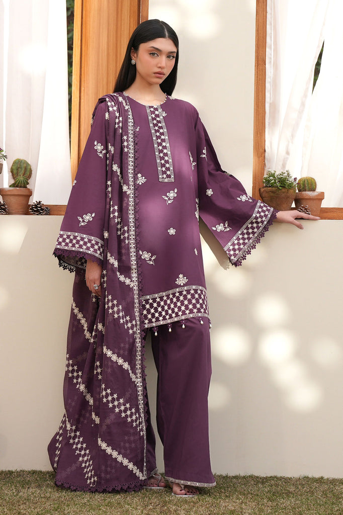 Cross Stitch | Emb Lawn Mahiri 26 | CHIVE BLOSSOM - Luxury Dress - available at Maria Faisal in UK and USA.