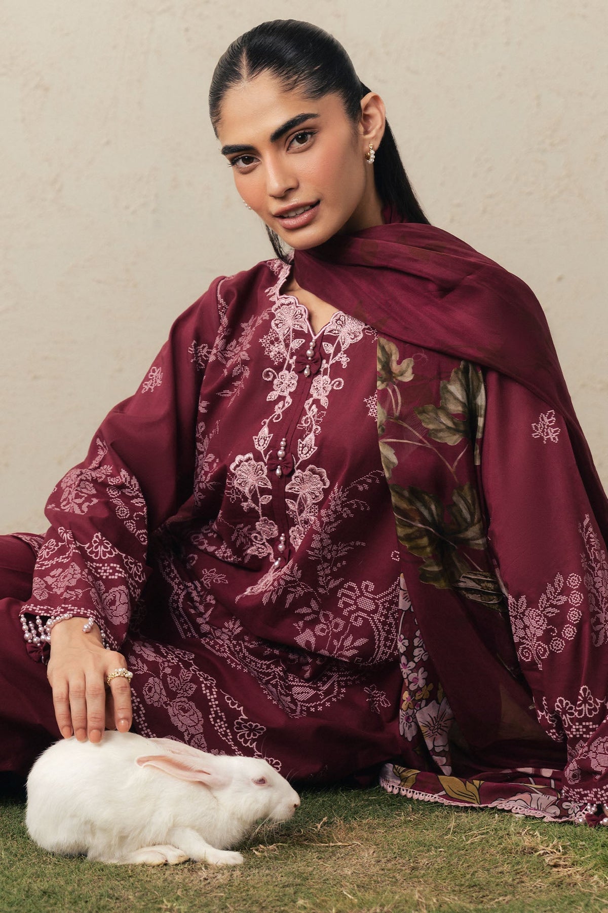 Cross Stitch | The Moonsoon Edit 26 | VELVET WHISPER-3PC PRINTED SUIT - Luxury Dress - available at Maria Faisal in UK and USA.
