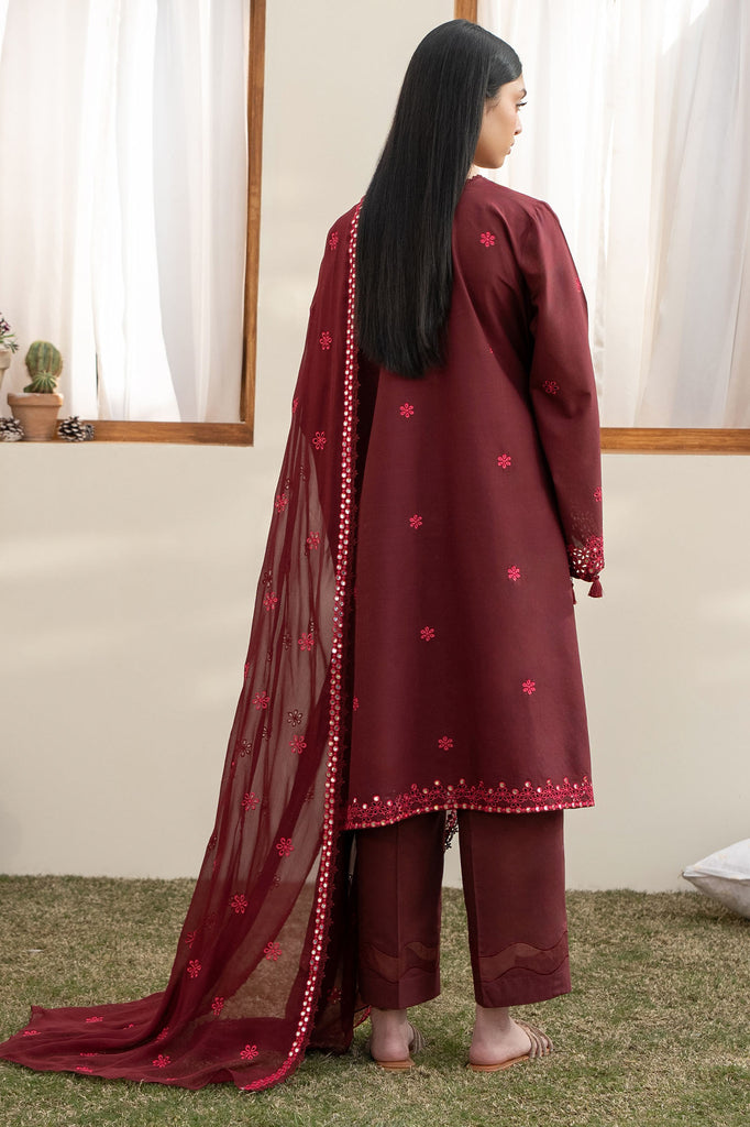 Cross Stitch | Emb Lawn Mahiri 26 | WINDSOR RED - Luxury Dress - available at Maria Faisal in UK and USA.