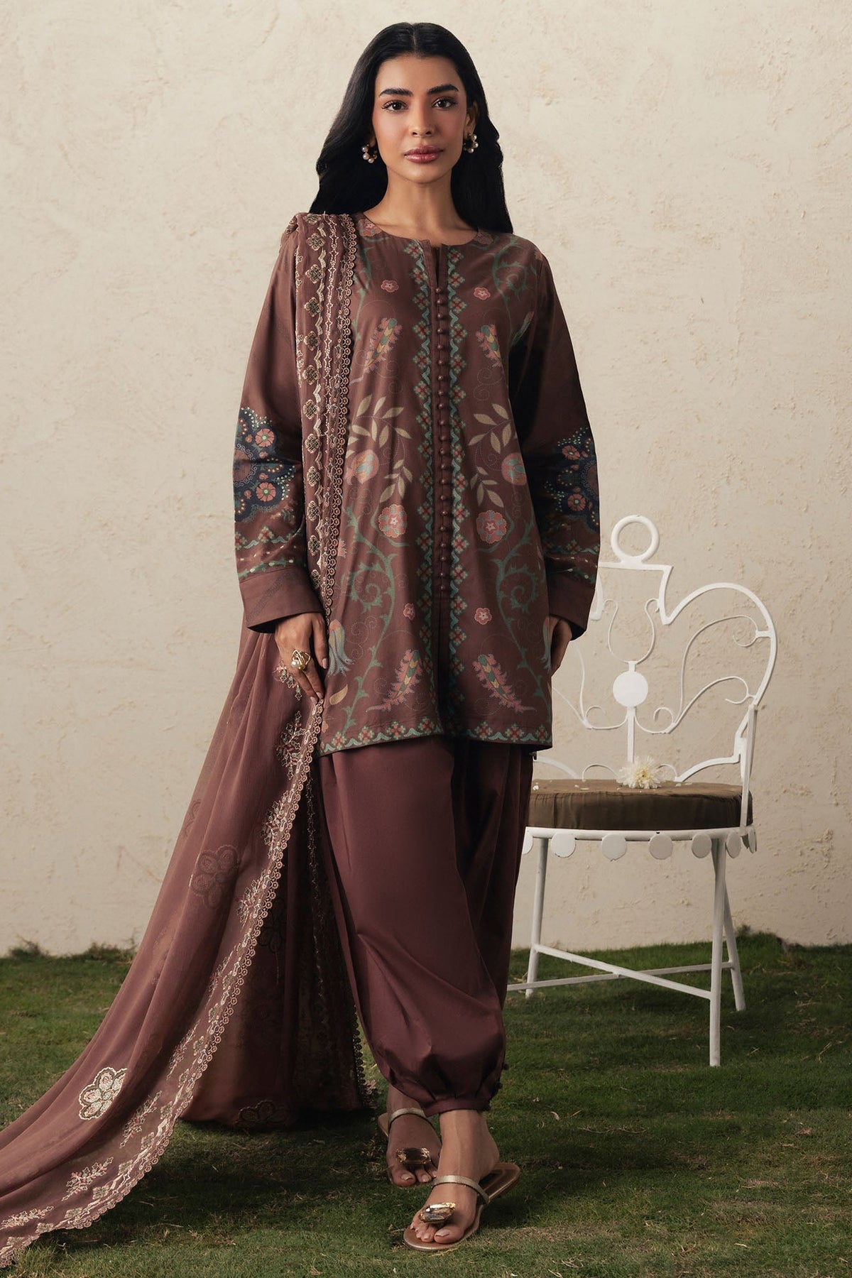 Cross Stitch | The Moonsoon Edit 26 | BRUNETTE GLAM-3PC PRINTED SUIT - Luxury Dress - available at Maria Faisal in UK and USA.