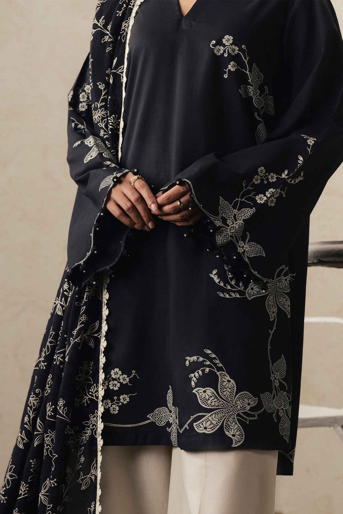 Cross Stitch | The Moonsoon Edit 26 | EBONY LACE-3PC PRINTED SUIT - Luxury Dress - available at Maria Faisal in UK and USA.