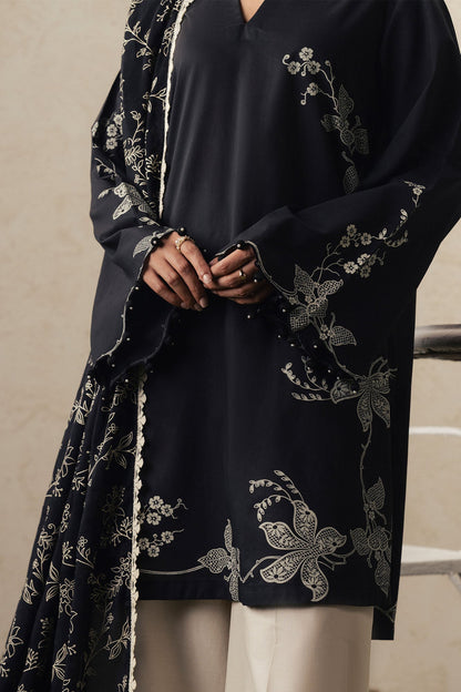 Cross Stitch | The Moonsoon Edit 26 | EBONY LACE-3PC PRINTED SUIT - Luxury Dress - available at Maria Faisal in UK and USA.