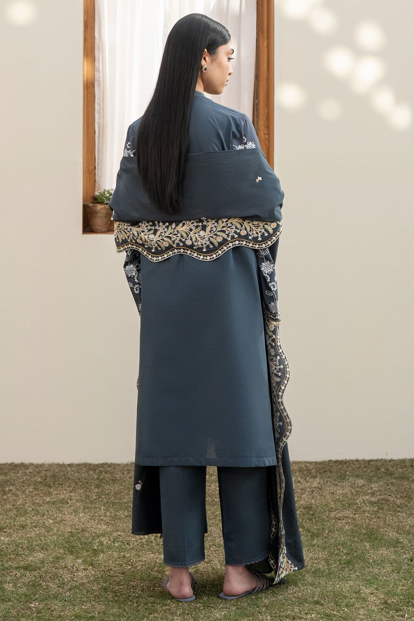 Cross Stitch | Emb Lawn Mahiri 26 | OMBRE BLUE - Luxury Dress - available at Maria Faisal in UK and USA.