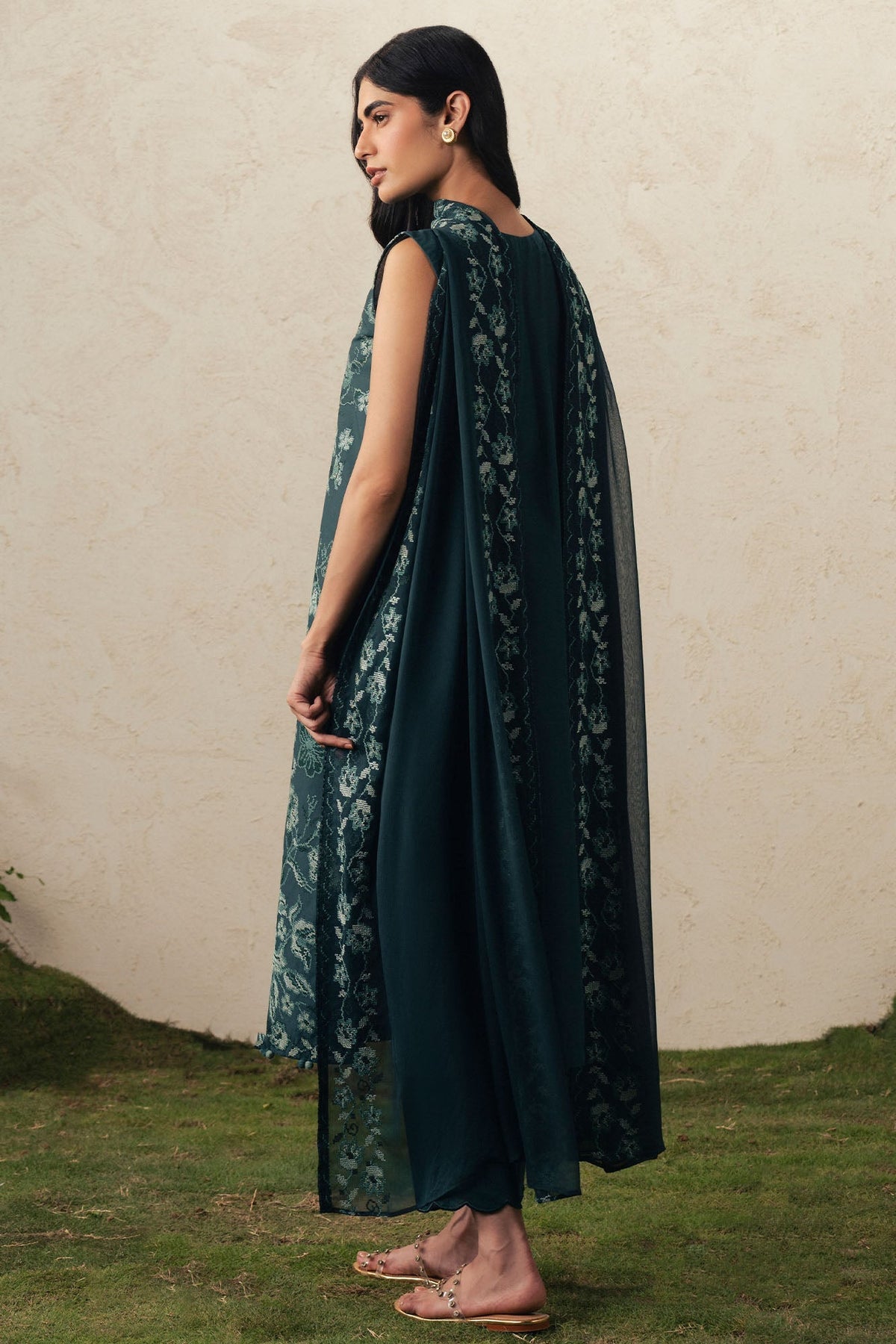 Cross Stitch | The Moonsoon Edit 26 | EMERALD TEAL-3PC EMBROIDERED SUIT - Luxury Dress - available at Maria Faisal in UK and USA.