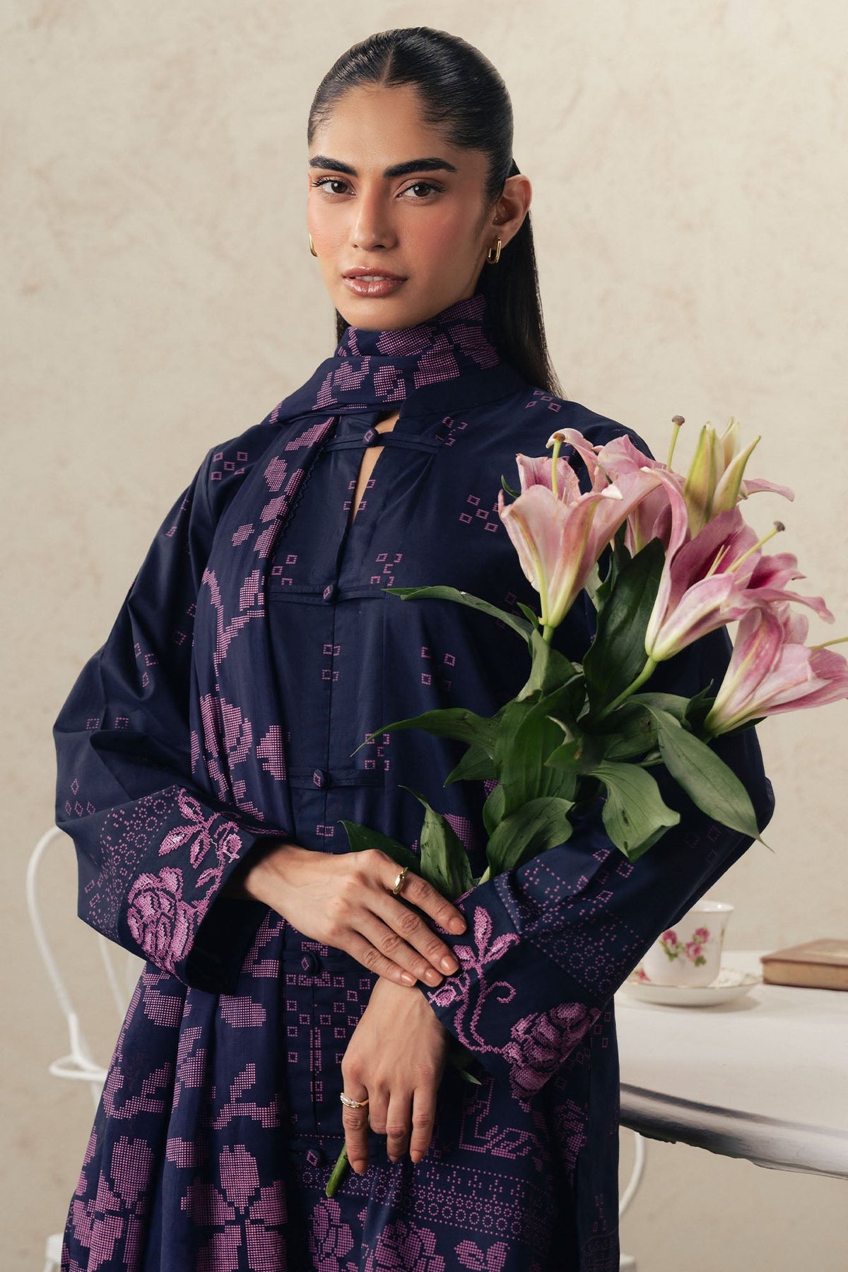 Cross Stitch | The Moonsoon Edit 26 | MAGENTA MUSE-3PC PRINTED SUIT - Luxury Dress - available at Maria Faisal in UK and USA.