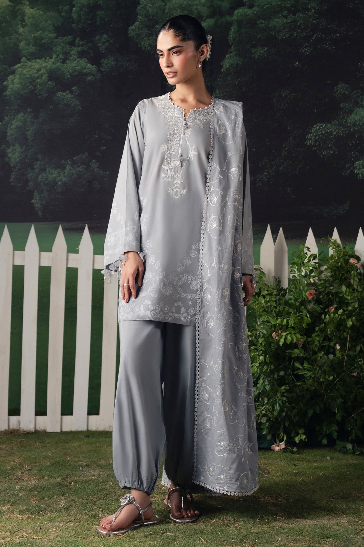 Cross Stitch | The Moonsoon Edit 26 | SELENE GLOW-3PC PRINTED SUIT - Luxury Dress - available at Maria Faisal in UK and USA.