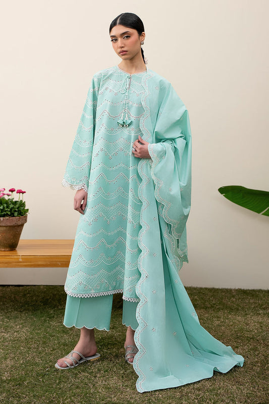 Cross Stitch | Emb Lawn Mahiri 26 | NEO MINT - Luxury Dress - available at Maria Faisal in UK and USA.
