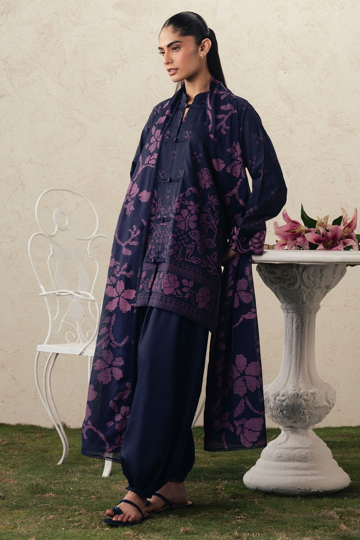 Cross Stitch | The Moonsoon Edit 26 | MAGENTA MUSE-3PC PRINTED SUIT - Luxury Dress - available at Maria Faisal in UK and USA.