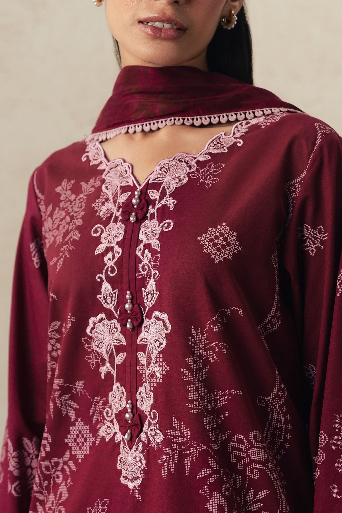 Cross Stitch | The Moonsoon Edit 26 | VELVET WHISPER-3PC PRINTED SUIT - Luxury Dress - available at Maria Faisal in UK and USA.