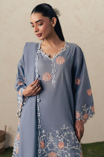 Cross Stitch | The Moonsoon Edit 26 | SAFRON SKY-3PC EMBROIDERED SUIT - Luxury Dress - available at Maria Faisal in UK and USA.