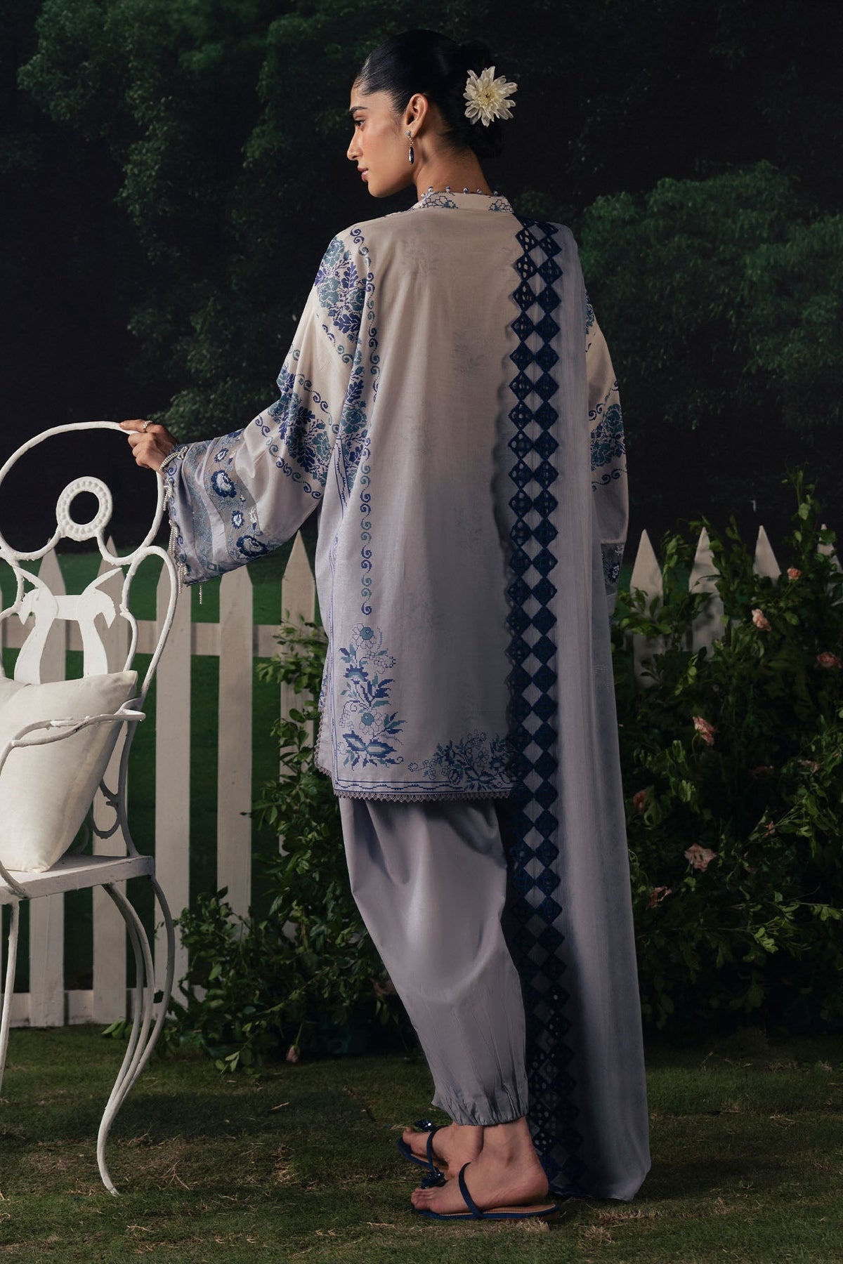 Cross Stitch | The Moonsoon Edit 26 | AZURE BLOOM-3PC PRINTED SUIT - Luxury Dress - available at Maria Faisal in UK and USA.