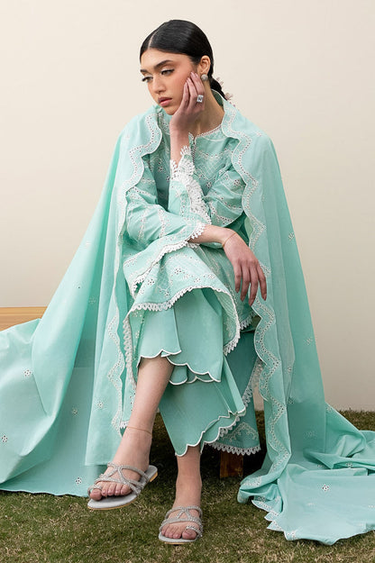 Cross Stitch | Emb Lawn Mahiri 26 | NEO MINT - Luxury Dress - available at Maria Faisal in UK and USA.