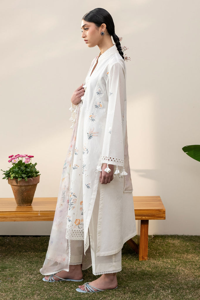Cross Stitch | Emb Lawn Mahiri 26 | PRISTINE IVORY - Luxury Dress - available at Maria Faisal in UK and USA.