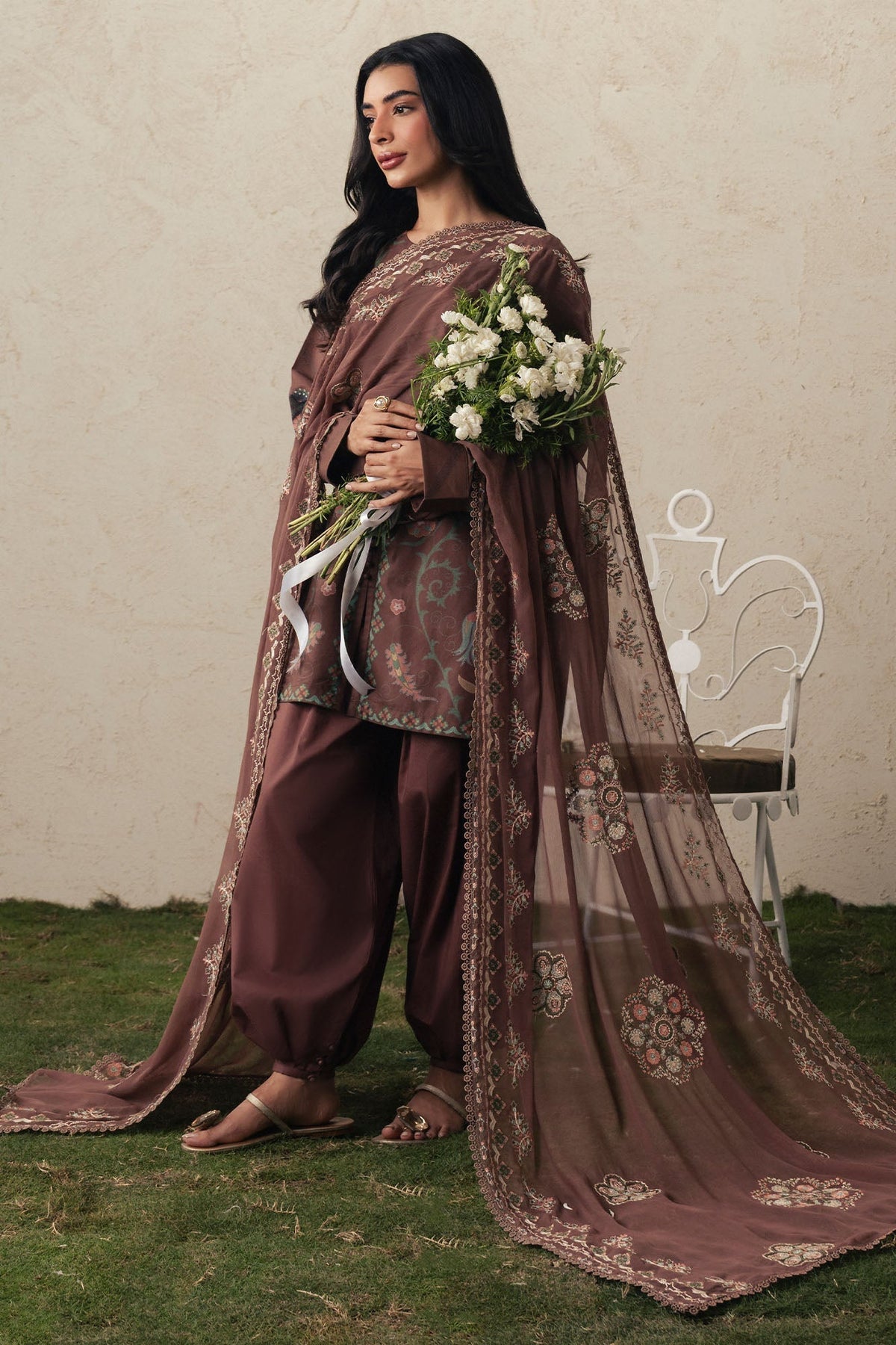 Cross Stitch | The Moonsoon Edit 26 | BRUNETTE GLAM-3PC PRINTED SUIT - Luxury Dress - available at Maria Faisal in UK and USA.
