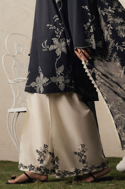 Cross Stitch | The Moonsoon Edit 26 | EBONY LACE-3PC PRINTED SUIT - Luxury Dress - available at Maria Faisal in UK and USA.