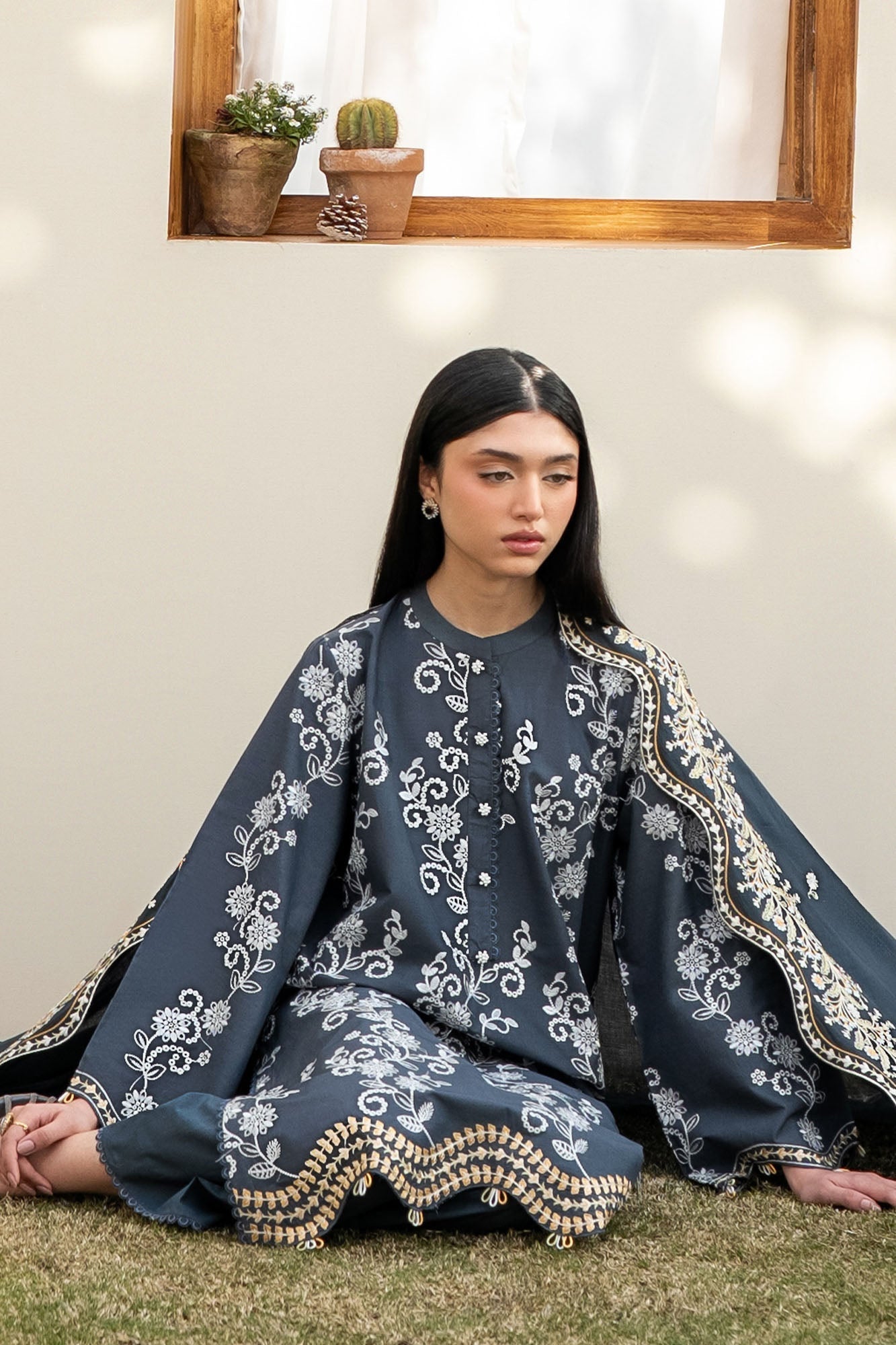 Cross Stitch | Emb Lawn Mahiri 26 | OMBRE BLUE - Luxury Dress - available at Maria Faisal in UK and USA.