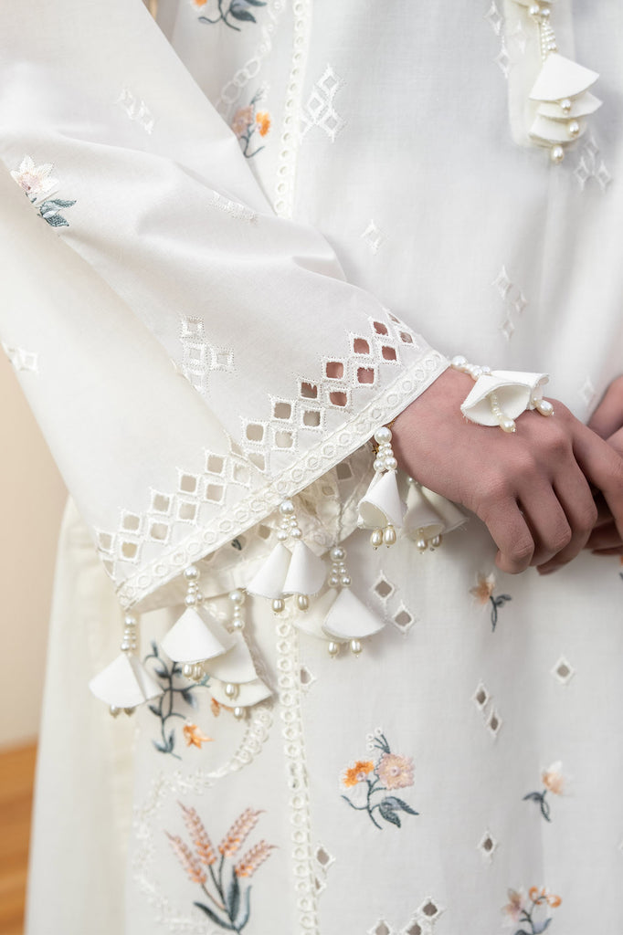Cross Stitch | Emb Lawn Mahiri 26 | PRISTINE IVORY - Luxury Dress - available at Maria Faisal in UK and USA.
