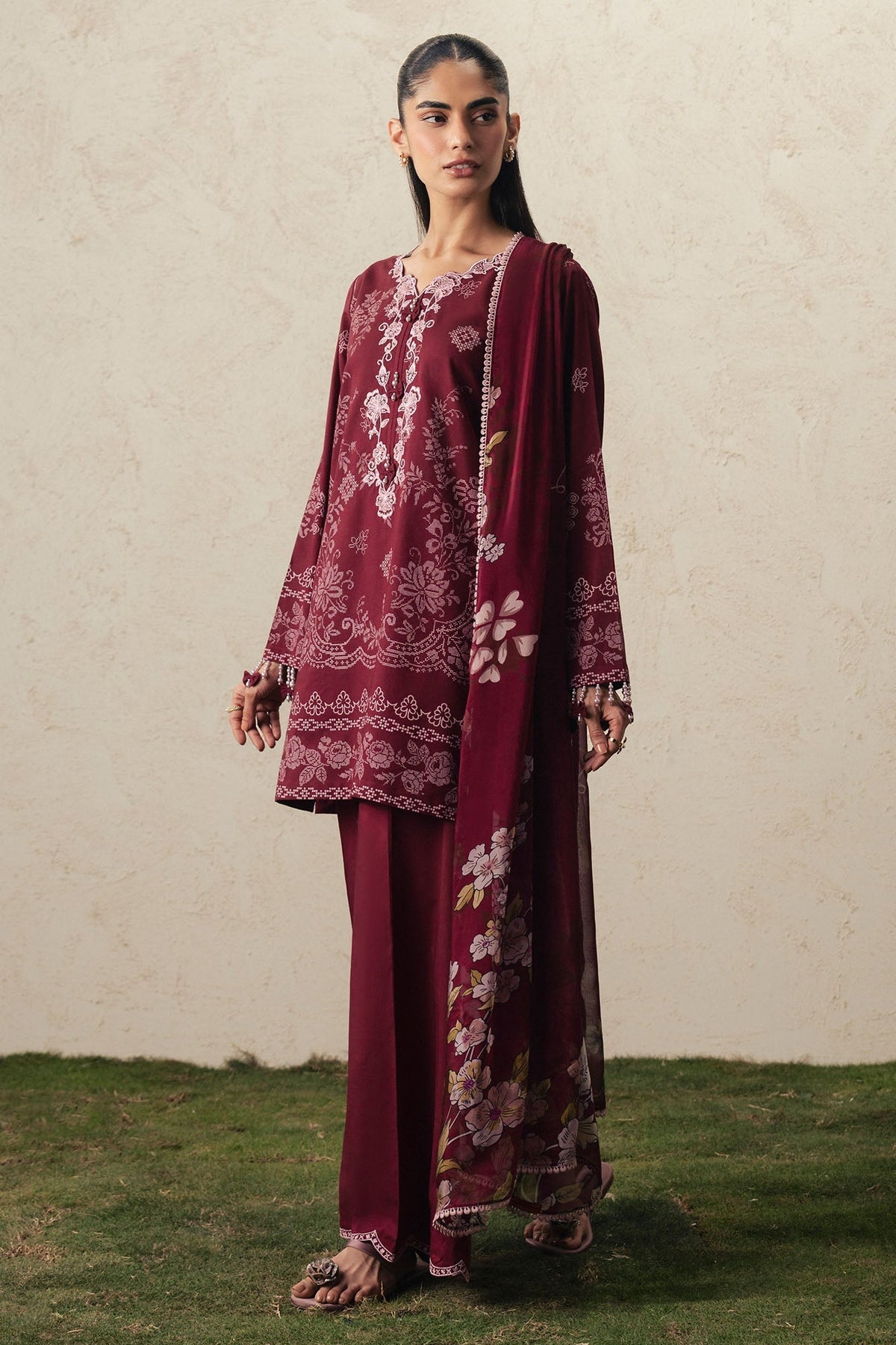 Cross Stitch | The Moonsoon Edit 26 | VELVET WHISPER-3PC PRINTED SUIT - Luxury Dress - available at Maria Faisal in UK and USA.