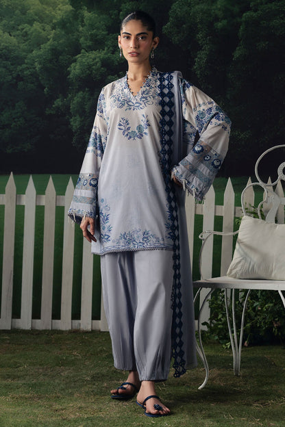 Cross Stitch | The Moonsoon Edit 26 | AZURE BLOOM-3PC PRINTED SUIT - Luxury Dress - available at Maria Faisal in UK and USA.
