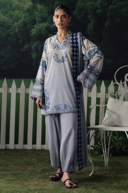Cross Stitch | The Moonsoon Edit 26 | AZURE BLOOM-3PC PRINTED SUIT - Luxury Dress - available at Maria Faisal in UK and USA.