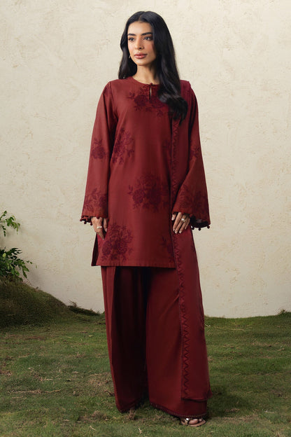 Cross Stitch | The Moonsoon Edit 26 | CRIMSON BLOOM-3PC EMBROIDERED SUIT - Luxury Dress - available at Maria Faisal in UK and USA.