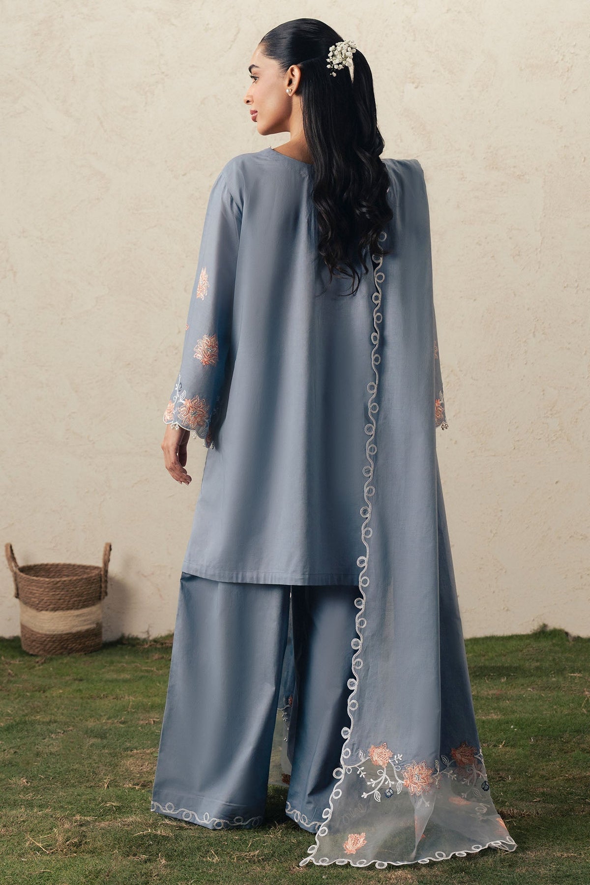 Cross Stitch | The Moonsoon Edit 26 | SAFRON SKY-3PC EMBROIDERED SUIT - Luxury Dress - available at Maria Faisal in UK and USA.