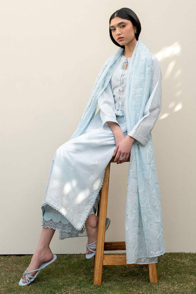 Cross Stitch | Emb Lawn Mahiri 26 | FROSTED MIST - Luxury Dress - available at Maria Faisal in UK and USA.