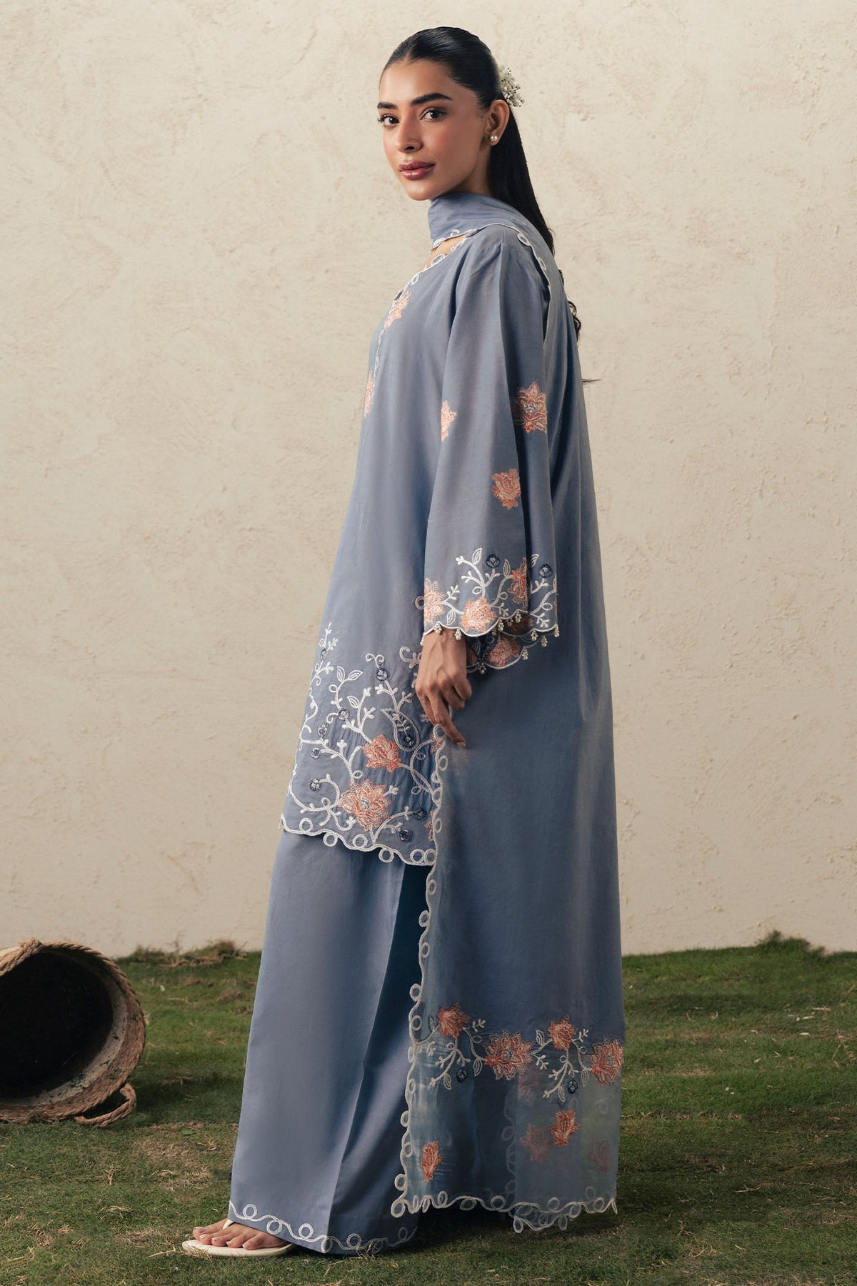 Cross Stitch | The Moonsoon Edit 26 | SAFRON SKY-3PC EMBROIDERED SUIT - Luxury Dress - available at Maria Faisal in UK and USA.