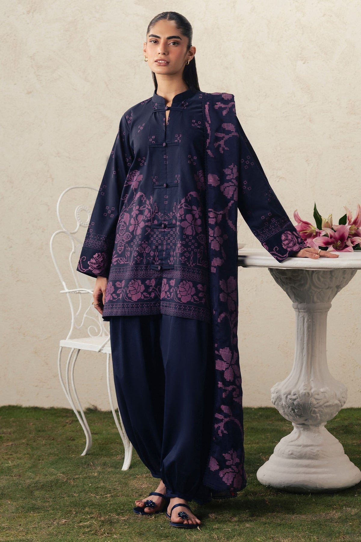 Cross Stitch | The Moonsoon Edit 26 | MAGENTA MUSE-3PC PRINTED SUIT - Luxury Dress - available at Maria Faisal in UK and USA.