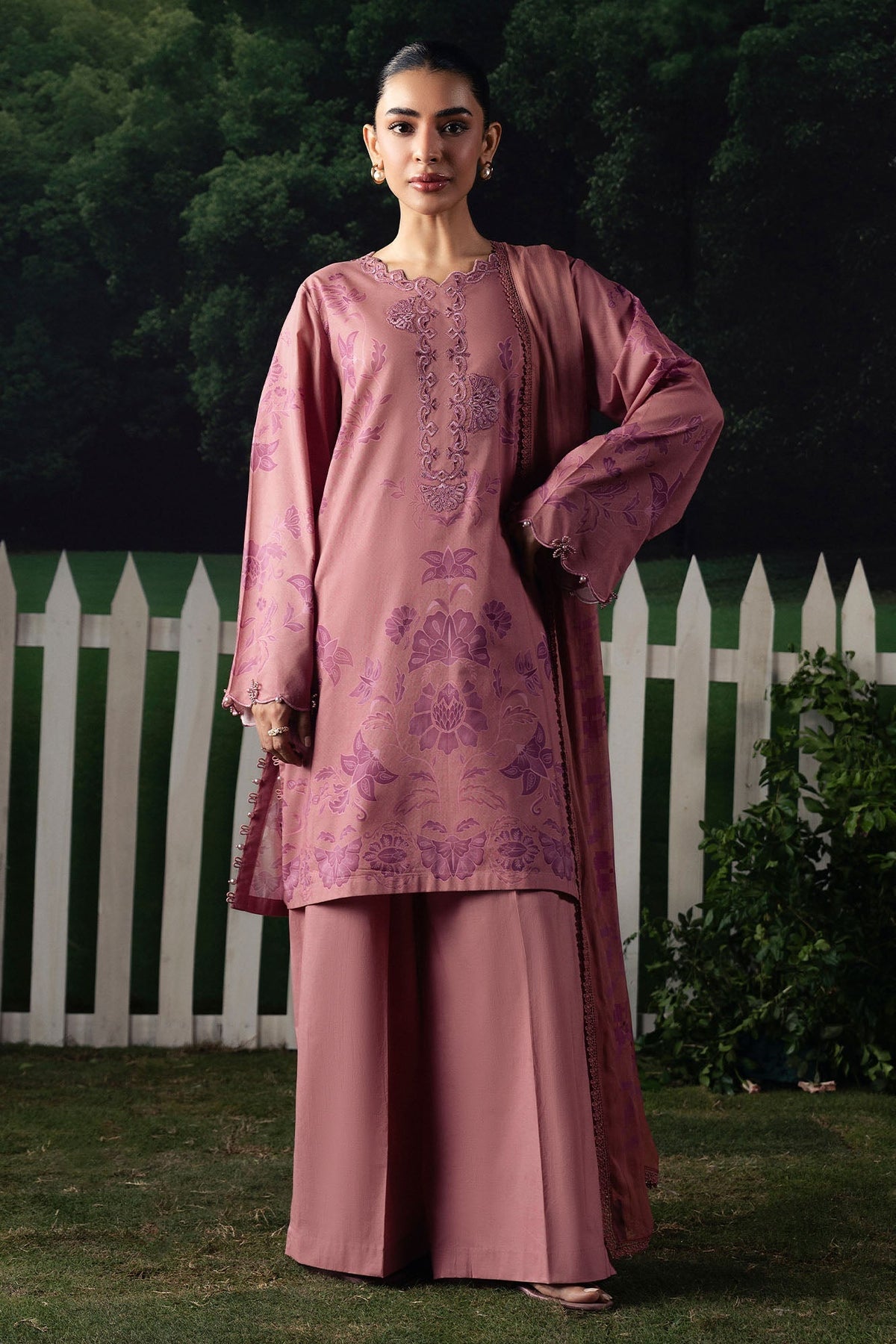 Cross Stitch | The Moonsoon Edit 26 | BLUSH ESSENCE-3PC PRINTED SUIT - Luxury Dress - available at Maria Faisal in UK and USA.