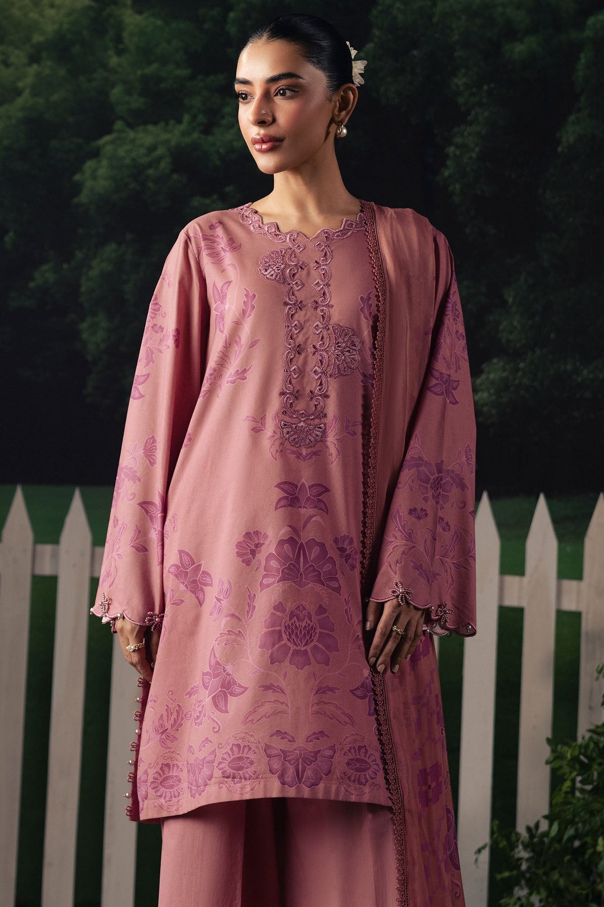 Cross Stitch | The Moonsoon Edit 26 | BLUSH ESSENCE-3PC PRINTED SUIT - Luxury Dress - available at Maria Faisal in UK and USA.