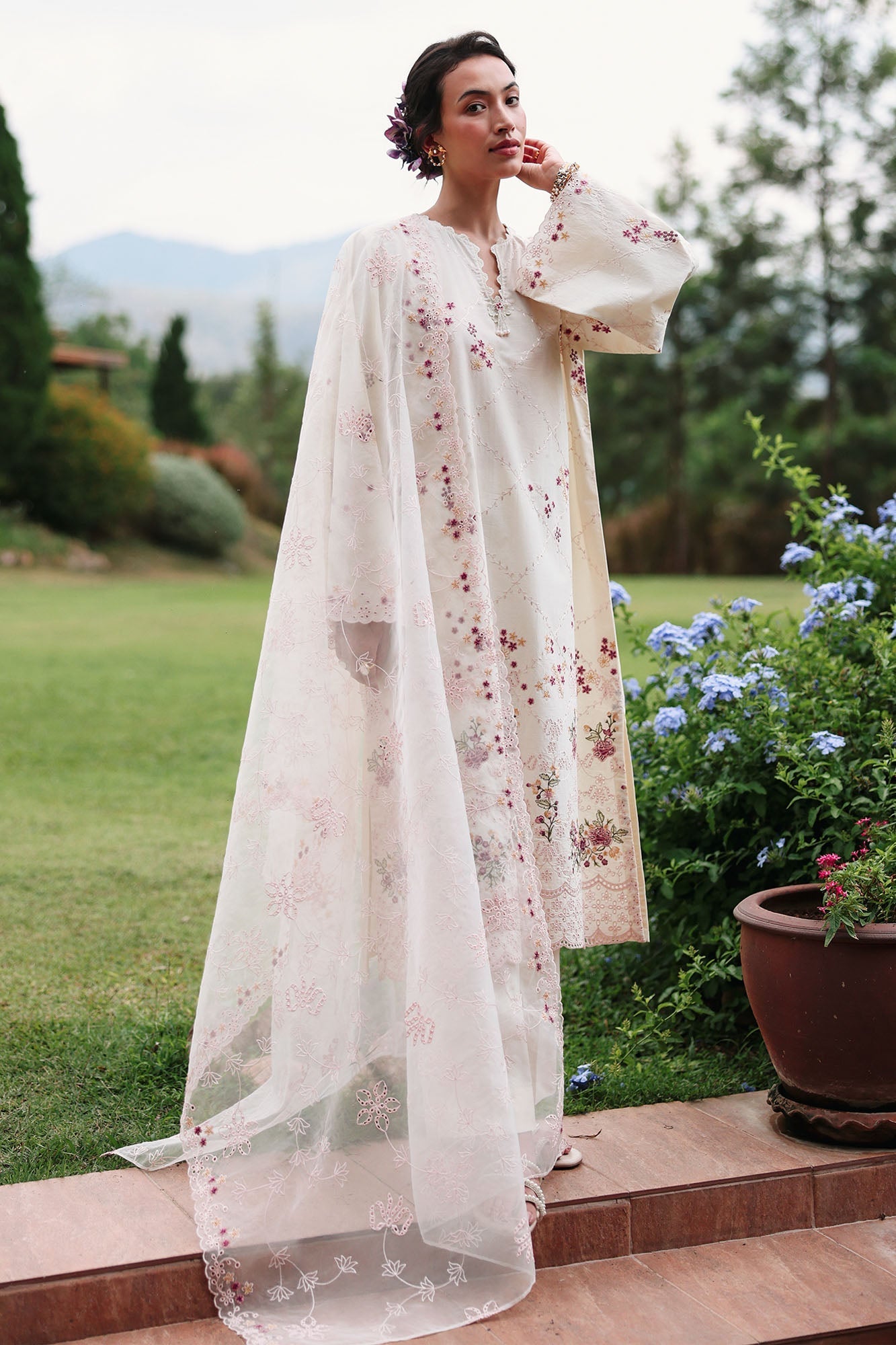 Cross Stitch | Eid Lawn Edit 26 | CARAMEL CREAM - Luxury Dress - available at Maria Faisal in UK and USA.