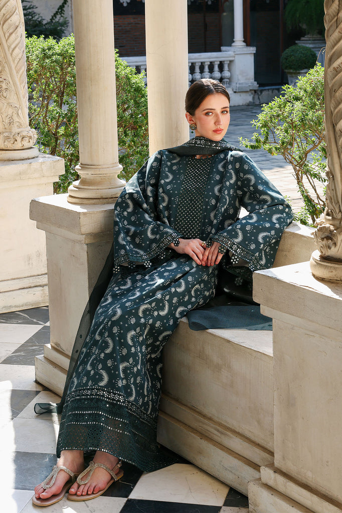 Cross Stitch | Eid Lawn Edit 26 |  TEAL SPRUCE - Bridal Dress - available at Maria Faisal in UK and USA.