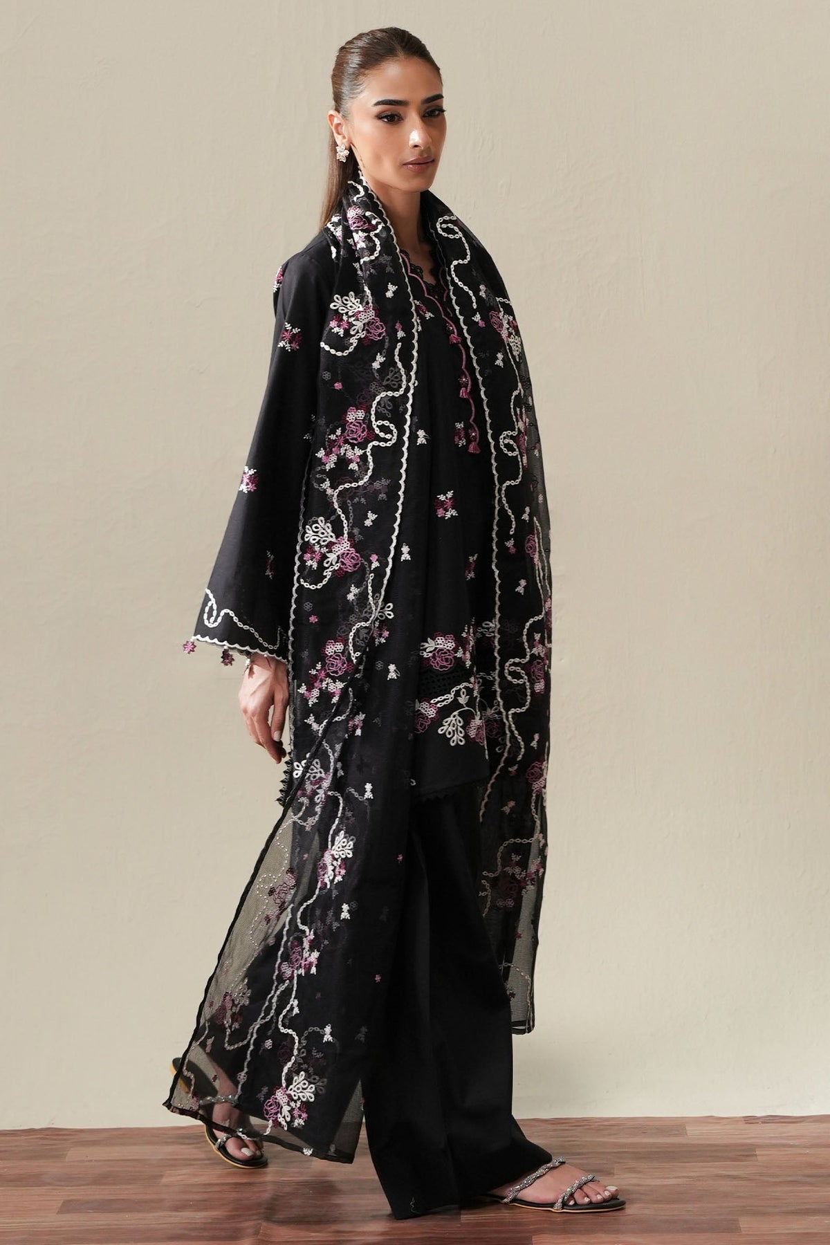 Cross Stitch | Mahiri Embroidered Collection 26 |EBONY MIST - Luxury Dress - available at Maria Faisal in UK and USA.