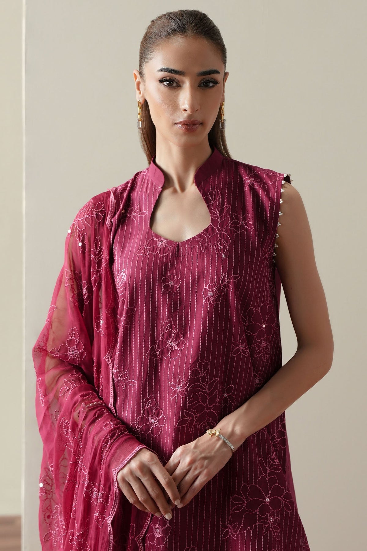 Cross Stitch | Mahiri Embroidered Collection 26 |RUBY GLOW - Luxury Dress - available at Maria Faisal in UK and USA.