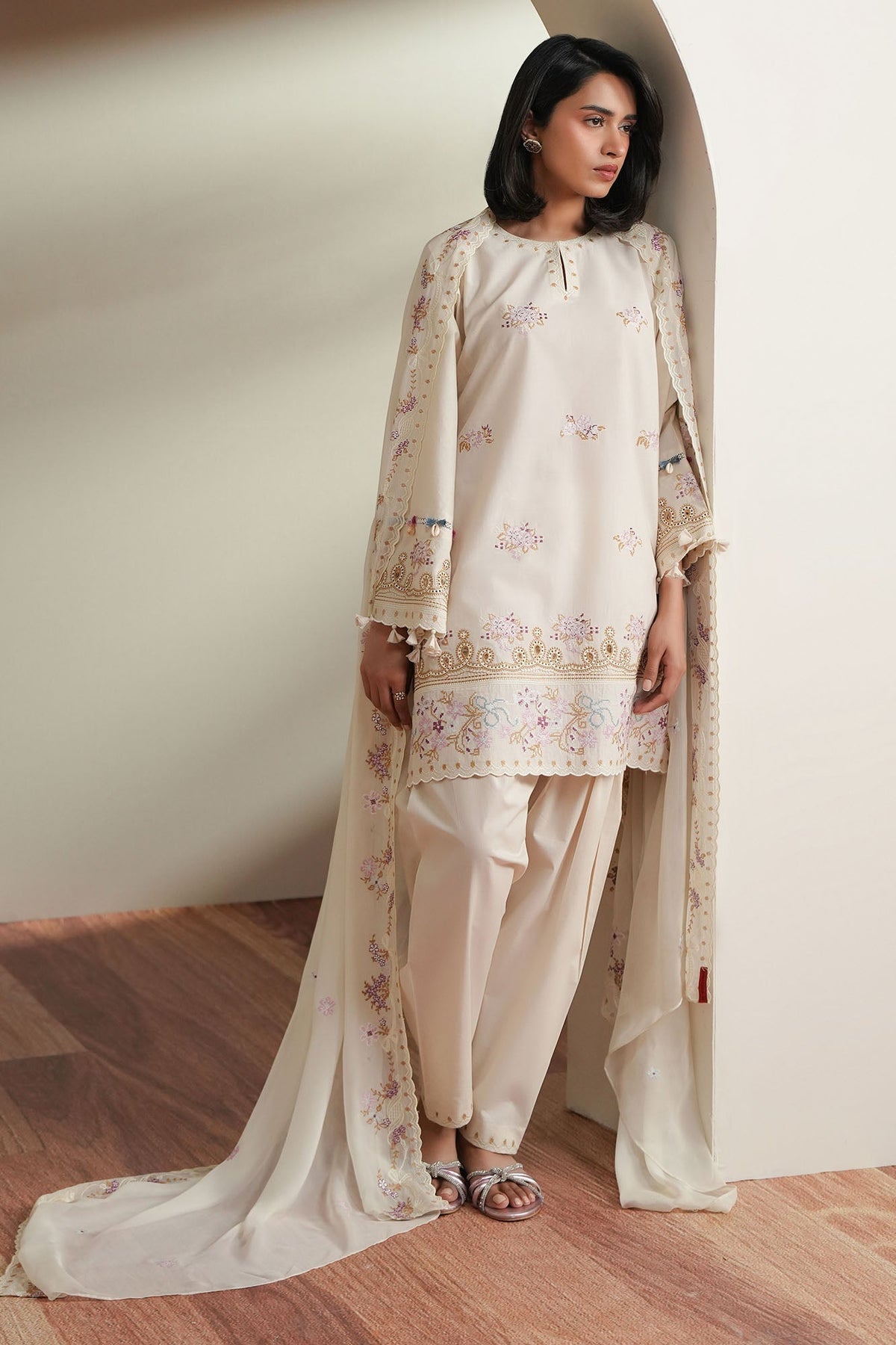 Cross Stitch | Mahiri Embroidered Collection 26 | VORY MOSIAC - Luxury Dress - available at Maria Faisal in UK and USA.