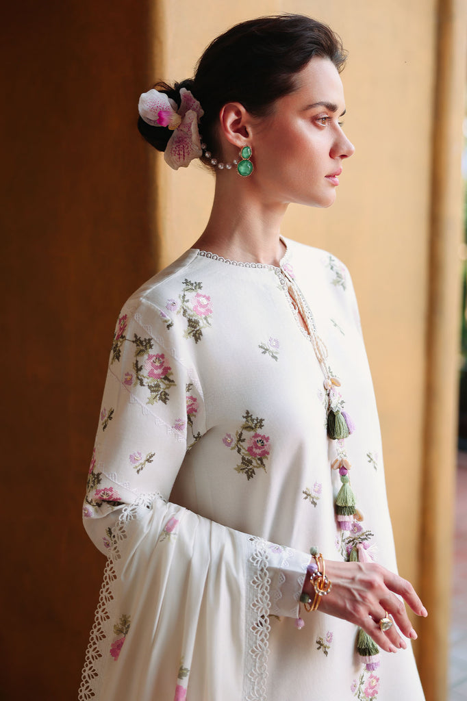 Cross Stitch | Eid Lawn Edit 26 | GARDEN IVORY - Luxury Dress - available at Maria Faisal in UK and USA.
