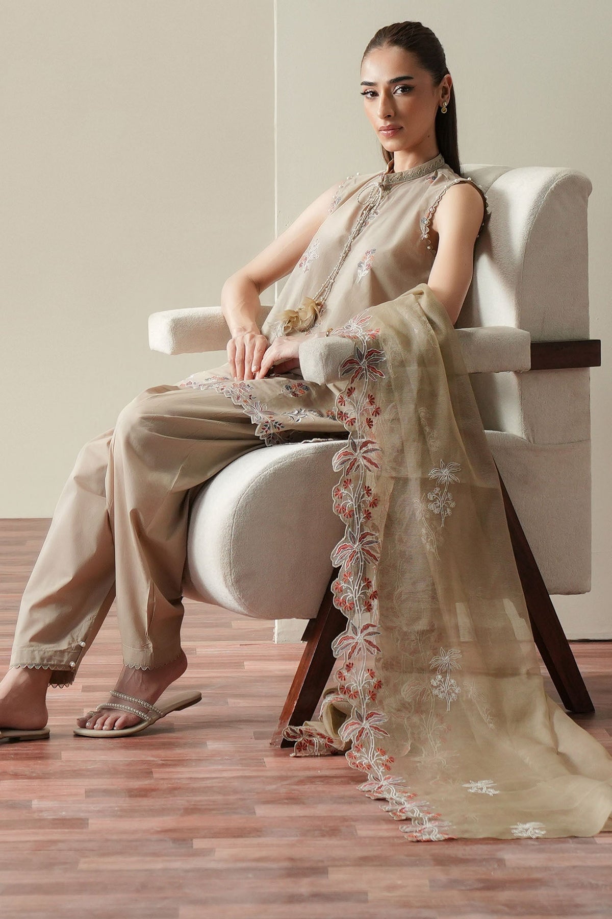 Cross Stitch | Mahiri Embroidered Collection 26 |DUSTY SAGE - Luxury Dress - available at Maria Faisal in UK and USA.