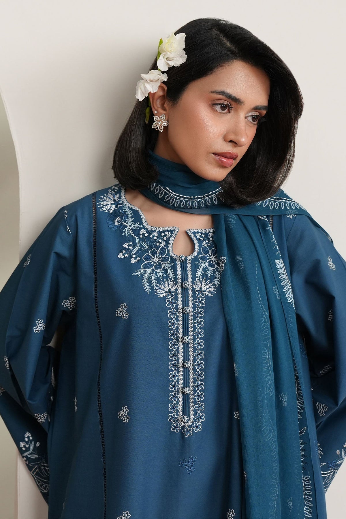 Cross Stitch | Mahiri Embroidered Collection 26 |SAPPHIRE GARDEN - Luxury Dress - available at Maria Faisal in UK and USA.