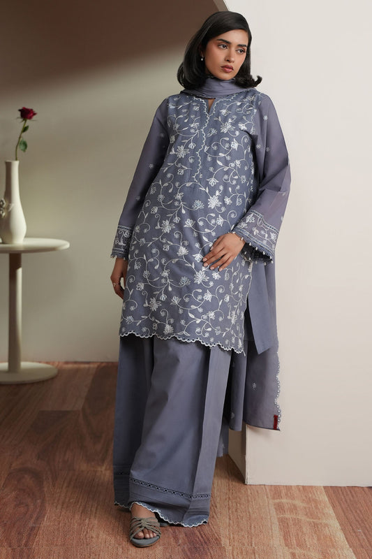 Cross Stitch | Mahiri Embroidered Collection 26 | SLATE PETALS - Luxury Dress - available at Maria Faisal in UK and USA.