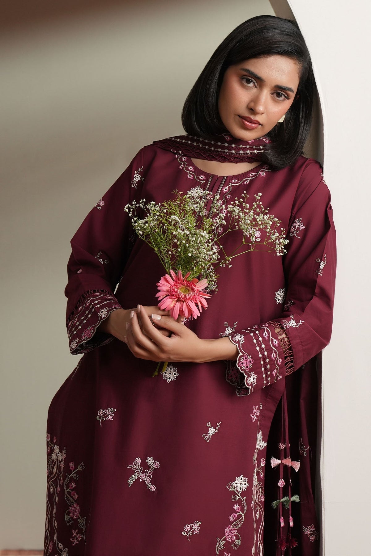 Cross Stitch | Mahiri Embroidered Collection 26 |CRIMSON - Luxury Dress - available at Maria Faisal in UK and USA.