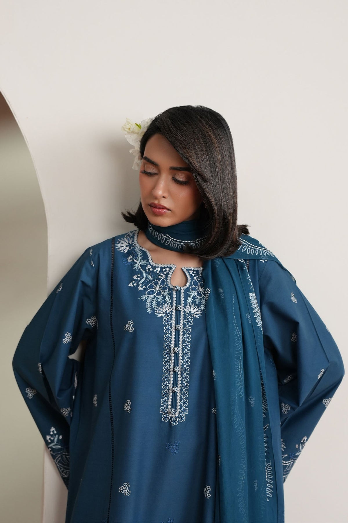 Cross Stitch | Mahiri Embroidered Collection 26 |SAPPHIRE GARDEN - Luxury Dress - available at Maria Faisal in UK and USA.