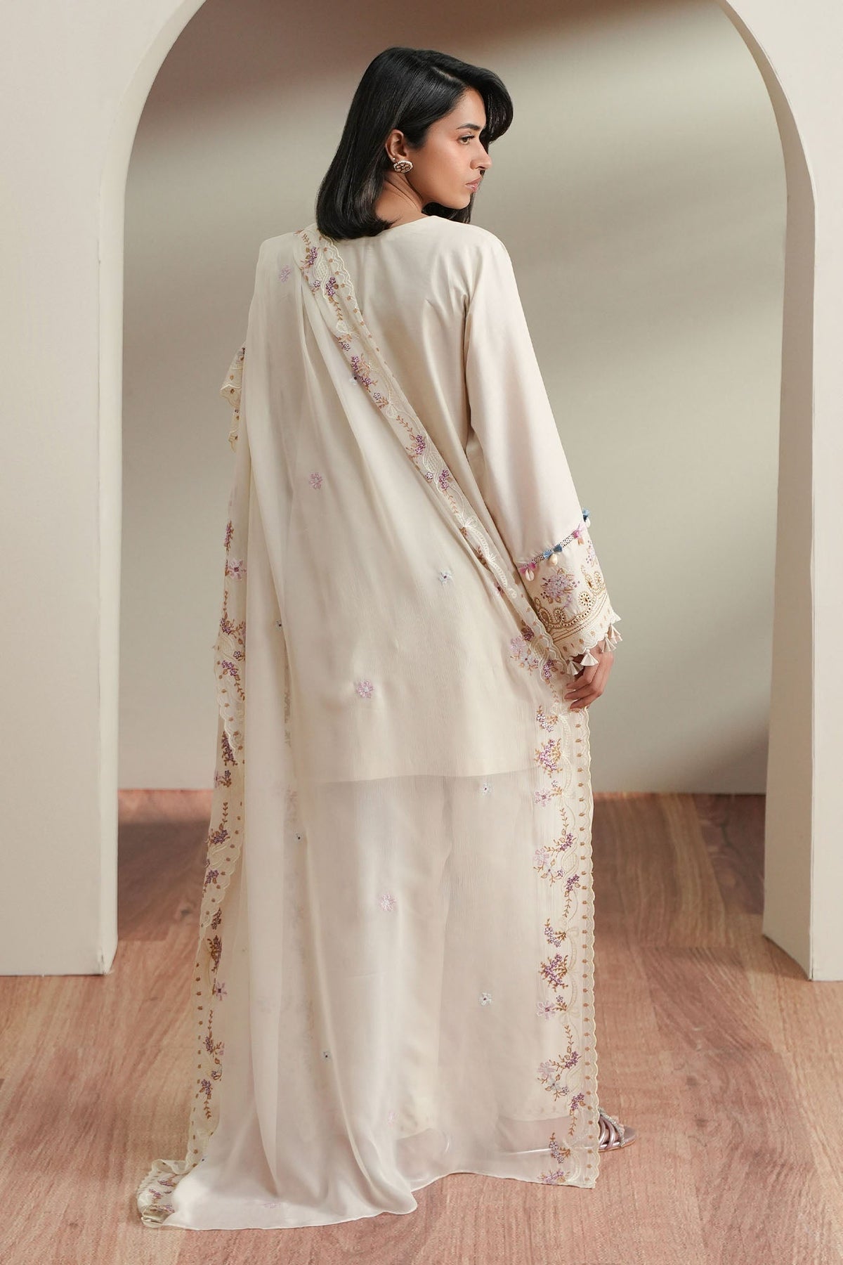 Cross Stitch | Mahiri Embroidered Collection 26 | VORY MOSIAC - Luxury Dress - available at Maria Faisal in UK and USA.
