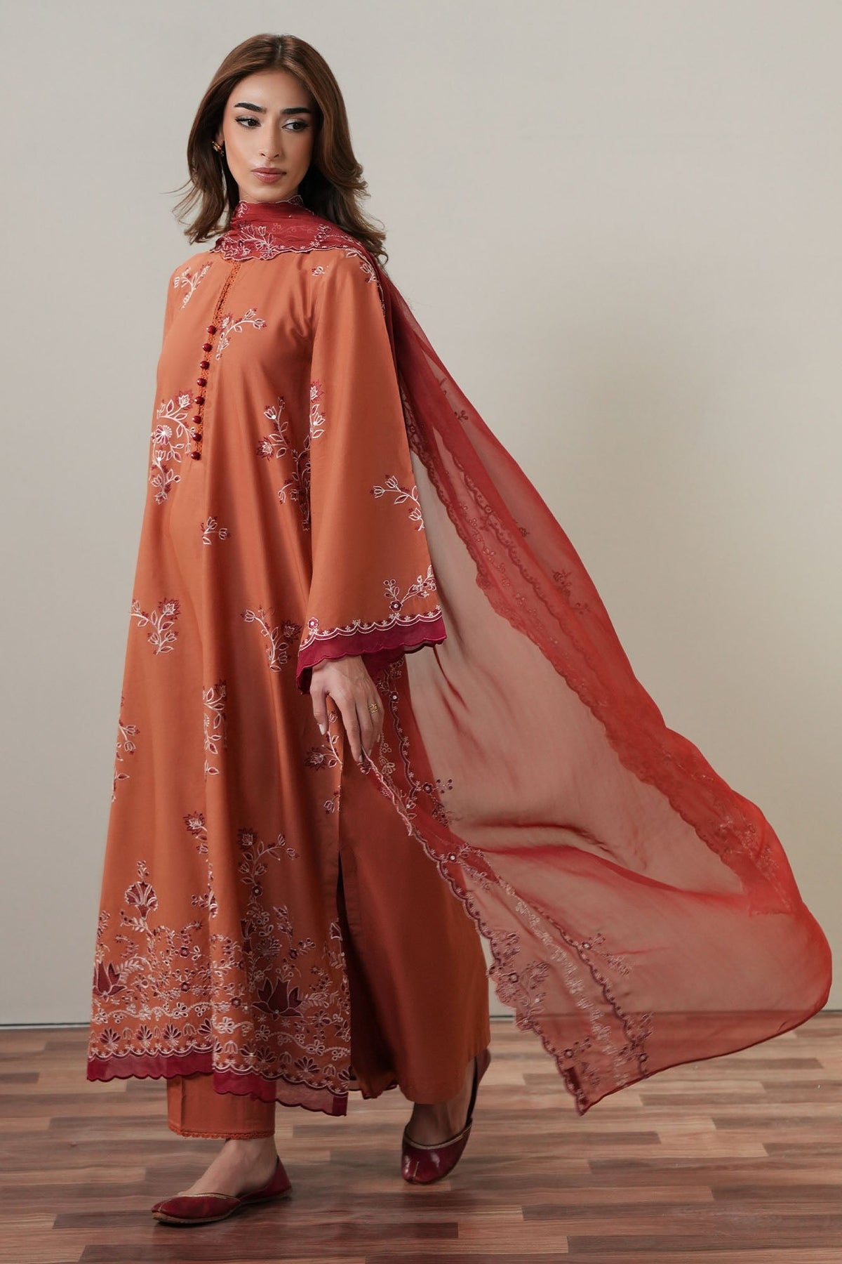 Cross Stitch | Mahiri Embroidered Collection 26 |SCARLET EMBER - Luxury Dress - available at Maria Faisal in UK and USA.