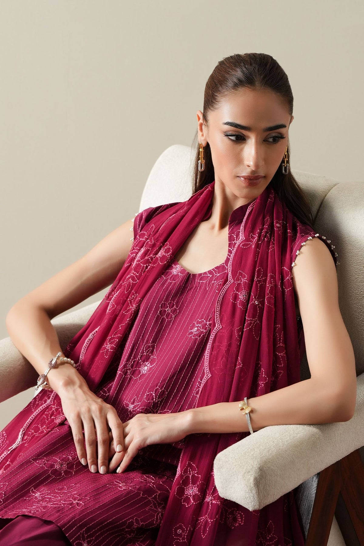Cross Stitch | Mahiri Embroidered Collection 26 |RUBY GLOW - Luxury Dress - available at Maria Faisal in UK and USA.